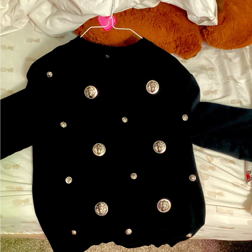 Versace Chic Black Sweater with Silver Accents